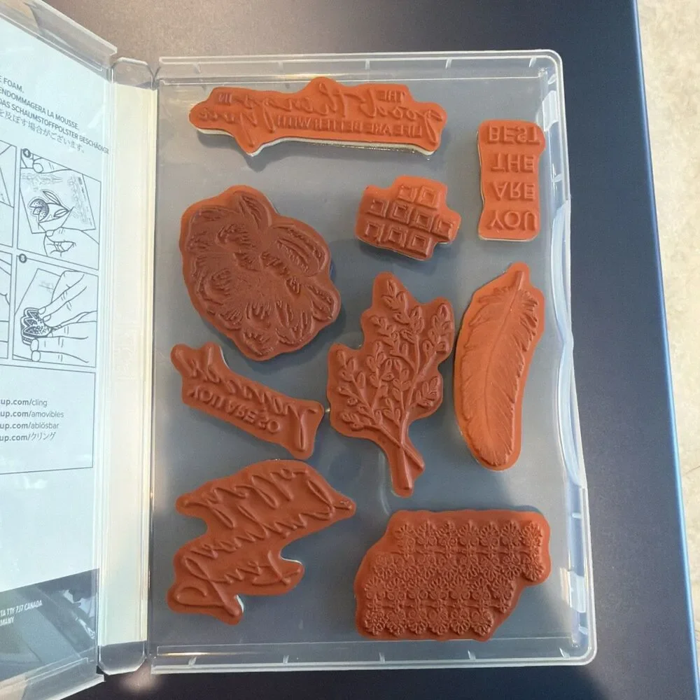 Stampin' Up Tasteful Touches Cling Stamp Set #152562 Feather Flower Sentiments